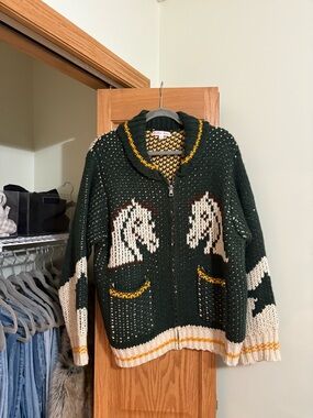 Horse-Pattern Zip Cardigan Sweater